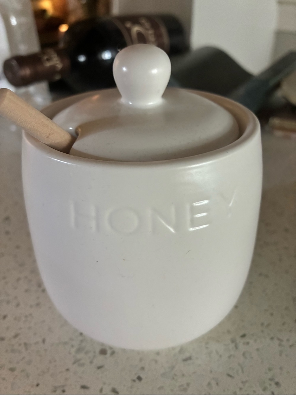 Ceramic Honey Pot with Lid and Dipper - White